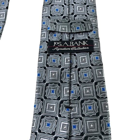 Jos Joseph A Bank Signature Collection Mens Gray Blue 100% Silk Tie Necktie 3.5" - Picture 13 of 16